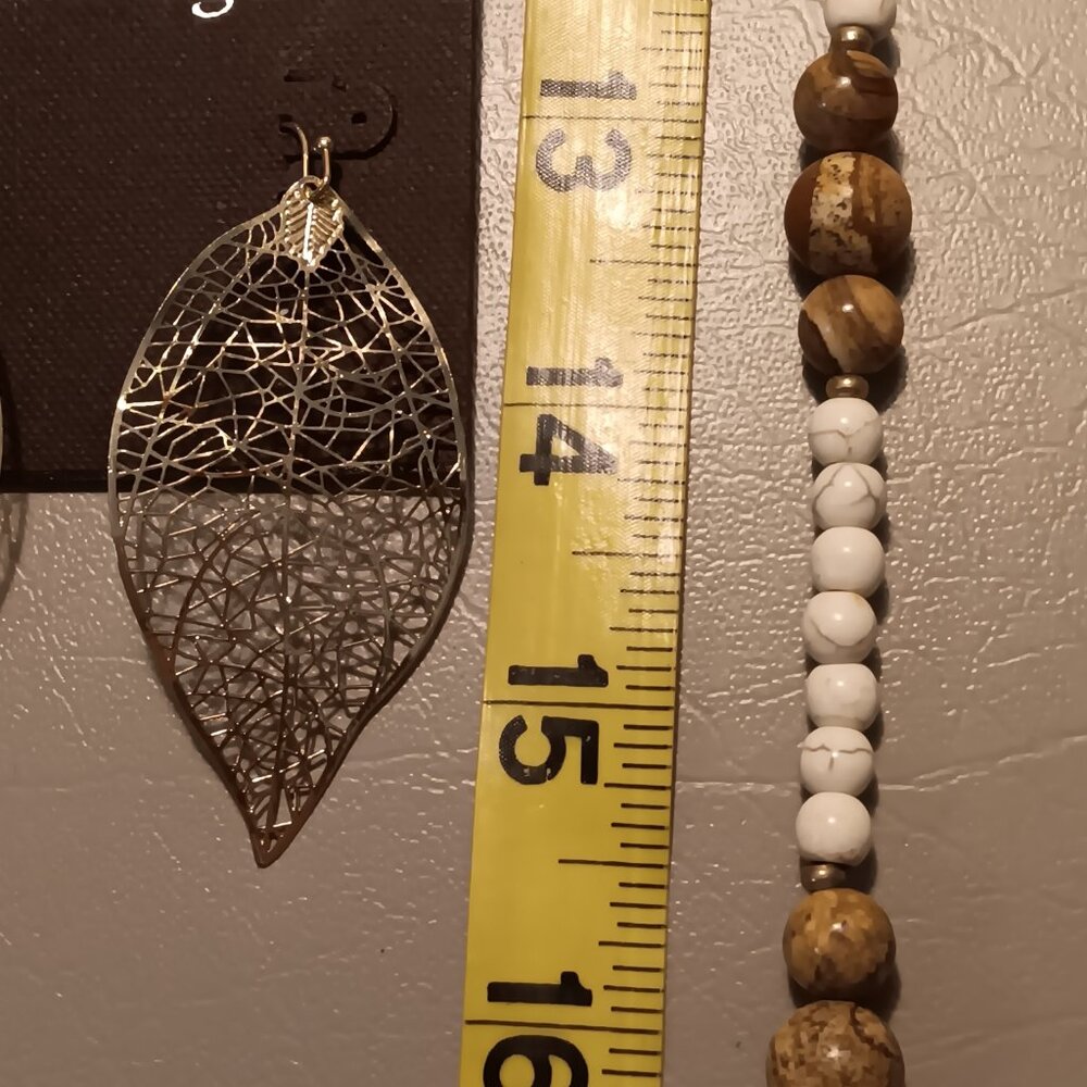 Ava Renee natural tones stone beads necklace & filigree leaf earrings - NWT - - Picture 9 of 9